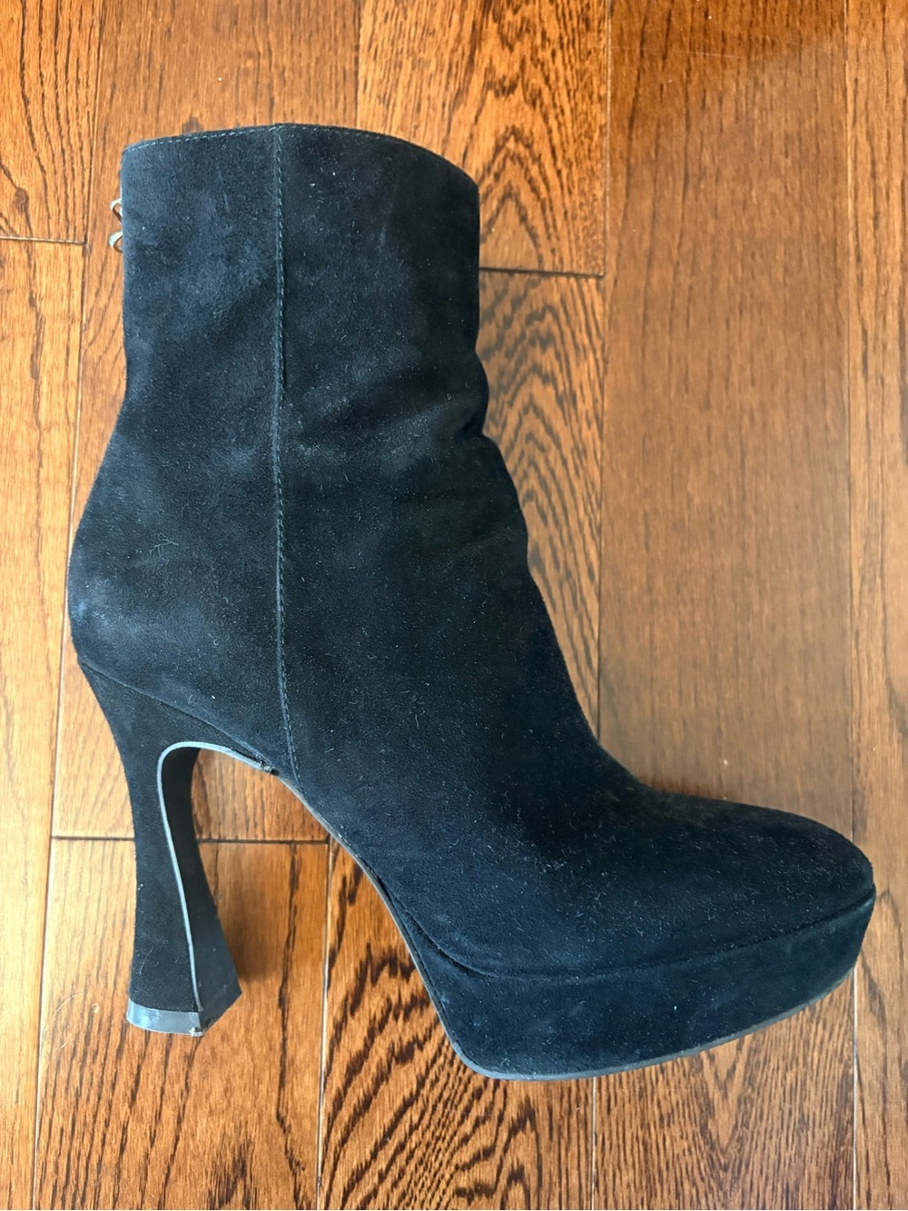 Women's Black Suede Platform Ankle Boots - High Heel